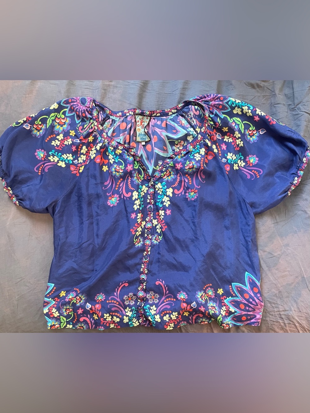 Johnny Was Navy Floral Embroidered Peasant Blouse - Picture 1 of 4